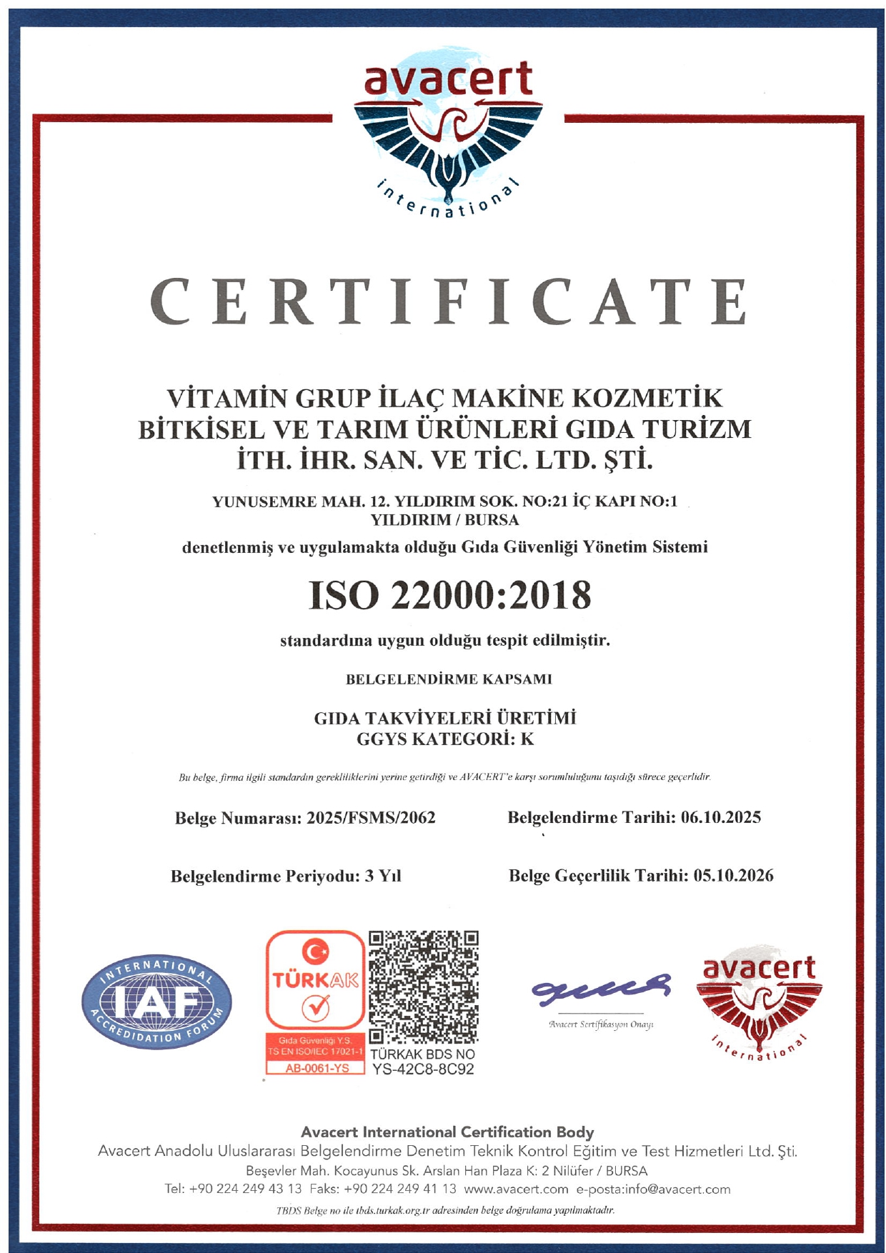 ISO 22000 Sertifikati